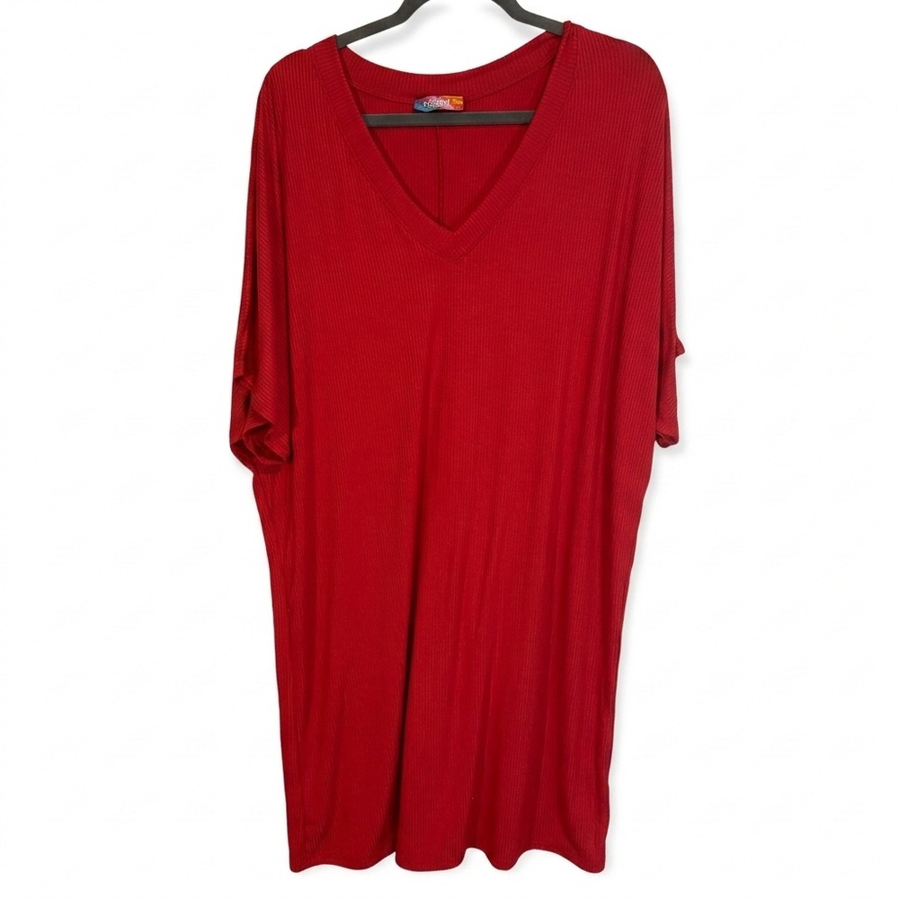 Classic Red V-Neck Ribbed Dress